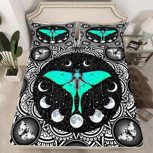 Erosebridal Готический комплект постельного белья Moth с мрачной луной и звездами, черно-белый дизайн для детей и взрослых, Multi 10