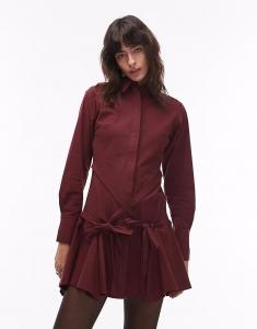 Платье-рубашка мини с завязкой на талии ягодного цвета Asos Design