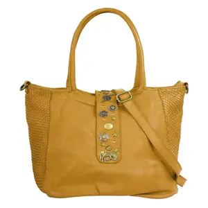 Сумка с ручкой сорок°, натуральная кожа, производство Италия Forty°, желтый