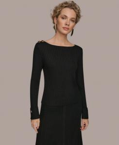 Женский свитер с длинными рукавами и пуговицами Donna Karan New York, Black