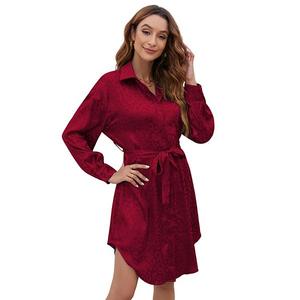 Женское платье-рубашка из сатина с леопардовым принтом, длинным рукавом и поясом Seoria