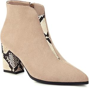 Женские модные ботильоны VOKLIN с заостренным носком, на высоком массивном каблуке с молнией, вестерн стиль, Apricot