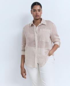 Женская полупрозрачная полосатая рубашка MANGO, Brown