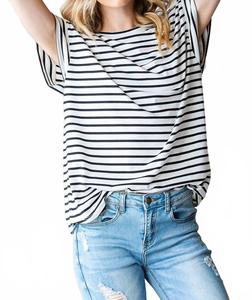 Черный топ с каплевидными рукавами в полоску HEIMISH USA