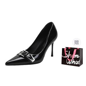 BIGTREE Тонкие каблуки на шпильке женские черные с сумкой для покупок, цвет Black+Shopping Bag