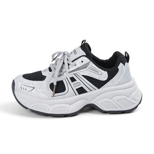 HUANQIU Серебристо-черные противоскользящие износостойкие массивные низкие кеды для женщин с эффектом увеличения роста, цвет Silver Black[Dual Network]