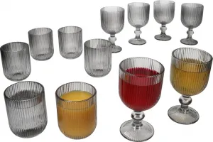 Набор из 12 бокалов Agata: стаканы для воды, бокалы для вина, серый рельеф, бокалы для десерта MamboCat