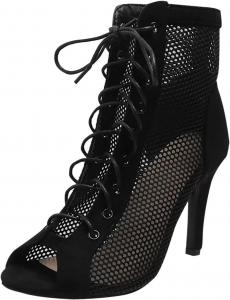Женские сексуальные ботильоны для танцев с открытым носком, шнуровкой, латинские бальные, сальса, на каблуке-стилет, для вечеринок Generic, Black