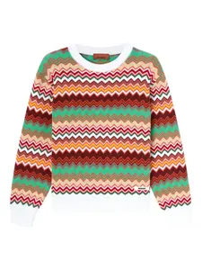 Свитер с круглым вырезом и шевронным узором Missoni Kids, красный