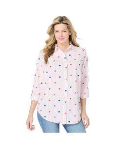Рубашка больших размеров с идеальным рукавом три четверти Woman Within, Heart stripe multi