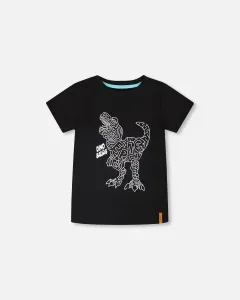 Футболка из органического хлопкового трикотажа с принтом динозавров, черная Deux Par Deux