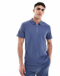 Фактурная рубашка-поло с застежкой-молнией на половину длины, цвет индиго Only & Sons