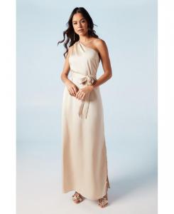 Женское атласное длинное платье подружки невесты на одно плечо Oasis, Champagne