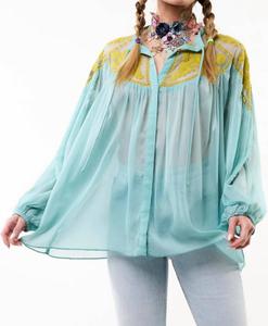 Винтажная блузка Camellia в синем цвете Aratta