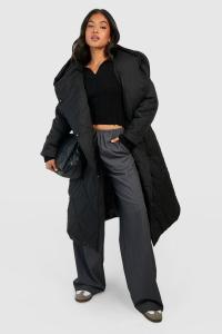 Большой пуховик с капюшоном Petite Diamond Quilt Maxi boohoo, черный