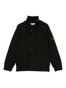 Кардиган на пуговицах с высоким воротником Stone Island Junior, черный