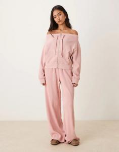 Спортивные брюки ASOS DESIGN с вафельным принтом и принтом бумажного мешка на талии розового цвета