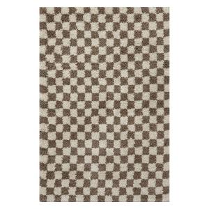 Клетчатый ворсистый ковер середины века в Аделаиде Nuloom, коричневый, 244x244 см, круглый