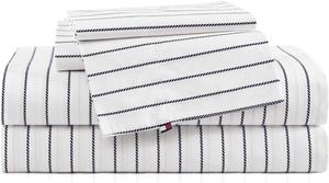 Tommy Hilfiger Комплект постельного белья двуспальный, из свежего и прохладного хлопкового перкаля, с наволочками, сертифицирован Oeko-Tex, синий с полосками