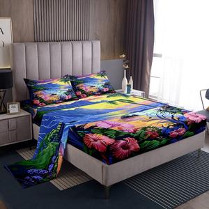 Erosebridal Комплект постельного белья Hawaii Theme с водяными тропическими растениями в морском стиле, Blue Green Pink