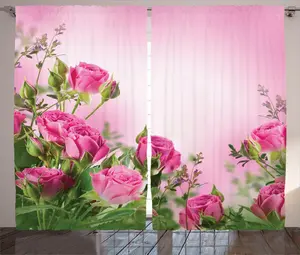 Шторы ABAKUHAUS в деревенском стиле с цветочным рисунком, весенние бутоны роз, универсальные ленточные шторы для гостиной с петлями и крючками, 280 x 245 см, розово-зеленые Abakuhaus