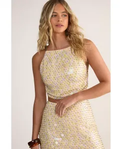 Женский укороченный топ на бретельках с пайетками и бисером Nasty Gal, желтый