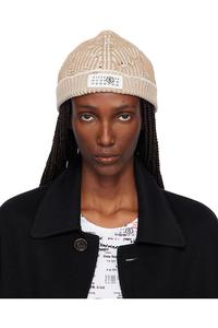 Mm6 Maison Margiela Бежевая шапка-бини с улучшенным оптическим рисунком в рубчик