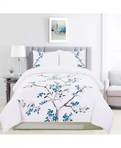 Комплект постельного белья из хлопка «Вишневый сад», двуспальный Superior, blue