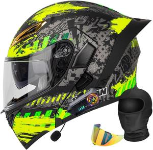 Шлем модульный Halying Bluetooth, черный / салатовый