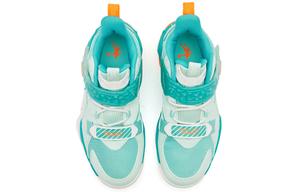 Амортизирующие износостойкие баскетбольные кроссовки мид для детей бело-голубые QIAODAN, цвет морской волны