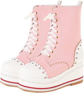 Женские милые скрытые ботильоны на платформе SHEMEE с высокой шпилькой, шнуровкой, круглым носком и боковой молнией, кавайная обувь, All Pink