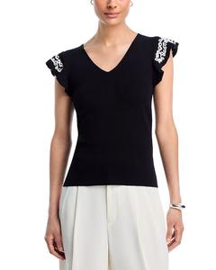 Свитер с V-образным вырезом и расклешенными рукавами T Tahari, черный