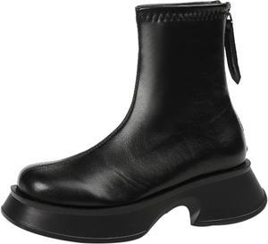 Женские модные ботильоны TNXZ с круглым носком, короткие с низким широким каблуком, застежкой-молнией сзади и платформой, Black