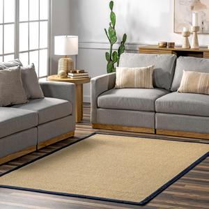 nuLOOM Suki Bordered ковер 153 x 244 см для помещений и улицы для гостиной, патио, террасы, крыльца, кухни, Navy/Natural