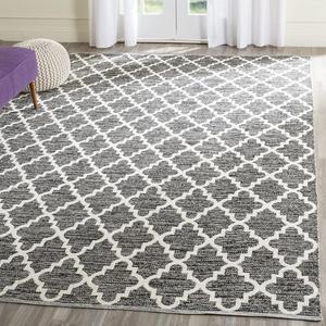 Ковер SAFAVIEH, 244 x 305 см, - коллекция Montauk - большой - Black & Ivory, ручной работы из хлопка, узор Trellis, идеально для гостиной, спальни, офиса, столовой (MTK810D)