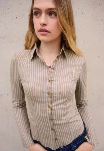 Блузка с широкими рукавами и пуговицами Bershka, Camel