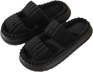 Женские пушистые тапочки с эффектом памяти, мягкие и теплые зимние домашние тапочки для женщин, для дома и улицы, милые открытые тапочки для невесты, удобные и модные тапочки для спальни, слайдеры, стильные подарки Baimiu, черный