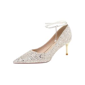 QITUMAUL Тонкие каблуки на шпильке женские шампань, цвет Champagne[Heel Height 6.5cm]
