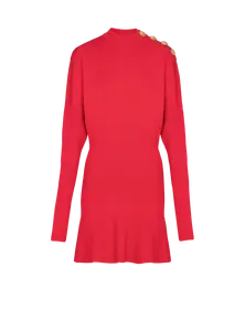 Короткое расклешенное трикотажное платье Balmain, черный/розовый