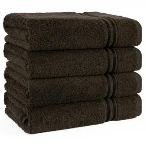 Набор полотенец Набор из 4 полотенец 50x100 см, 100% хлопок, мягкие и хорошо впитывающие с каймой, однотонные, мягкие Hammetex, коричневый
