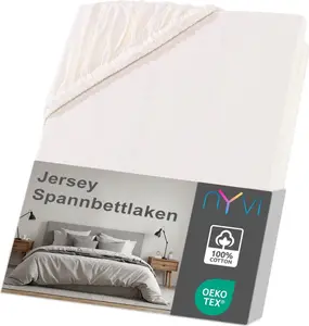 Простыня на резинке Джерси DreamScience 90x200 - 100x200 см, натуральная, для матрасов высотой до 22 см - Мягкая и эластичная, эластичная по всему периметру, без складок NYVI