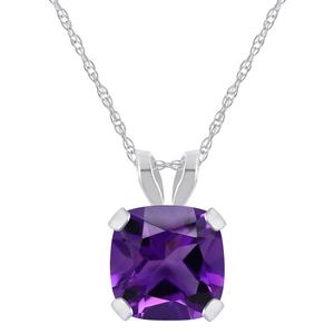 Ожерелье с подвеской из 10-каратного золота с аметистом-подушкой, 6 мм Glistening Jewels, 10K White Gold