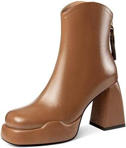 Женские ботинки KAGAA из натуральной кожи с круглым носком и молнией, на платформе, с толстым каблуком, высоким каблуком 10 см, ручной работы, теплые ботильоны для женщин t898-53s, Khaki