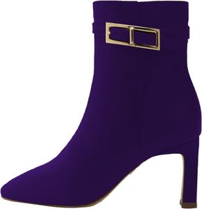 Женские кожаные ботильоны с металлической пряжкой, заостренным носком и массивным каблуком, элегантные ботинки для платья и повседневного стиля OAKUMSAS, Purple