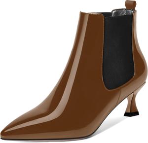 Женские ботильоны MOVINSTEPS с мягким верхом из лакированной кожи, на низком каблуке-лодочке, с острым носком и высотой голенища до щиколотки, каблук 2 дюйма, Brown