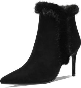 Женские ботильоны на высоком каблуке TDD из искусственной замши с мехом, шпилька, удобные, стильные, с острым носком, элегантные, для официальных мероприятий, выпускных, свадеб, комфортные, с дополнительной широкой посадкой, для вечеринки, N Black