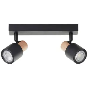 Потолочный прожектор Pini GU10 1 шт. 15 x 6 x 33 см, 2 x GU10, поворотный, металл/дерево Brilliant, Schwarz/holz