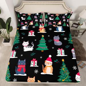 Erosebridal Комплект постельного белья Kawaii Little Cat с рождественским принтом котят, Green Grey Red White Black