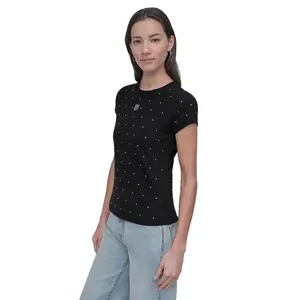Футболка с коротким рукавом DKNY Rhinestones Crew, черный