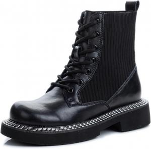 No Brand Женские ботильоны из натуральной кожи на шнуровке - винтажные высокие ботинки средней длины с платформой и толстой подошвой для осени/зимы в стиле кэжуал-комбат, черные, размер 39